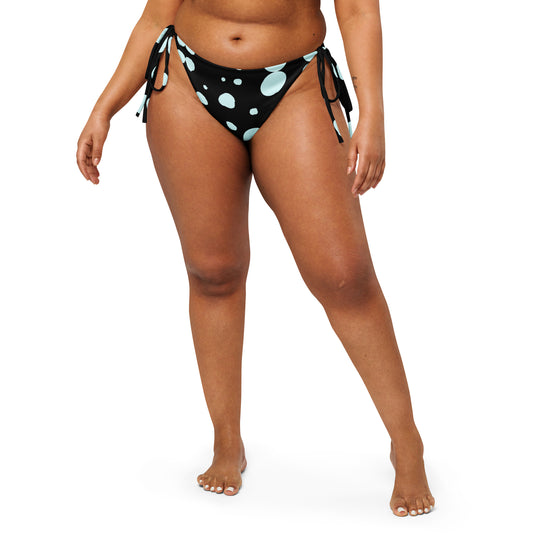 String bikini bottom - Bottom Only - Black with Light blue Polka Dot