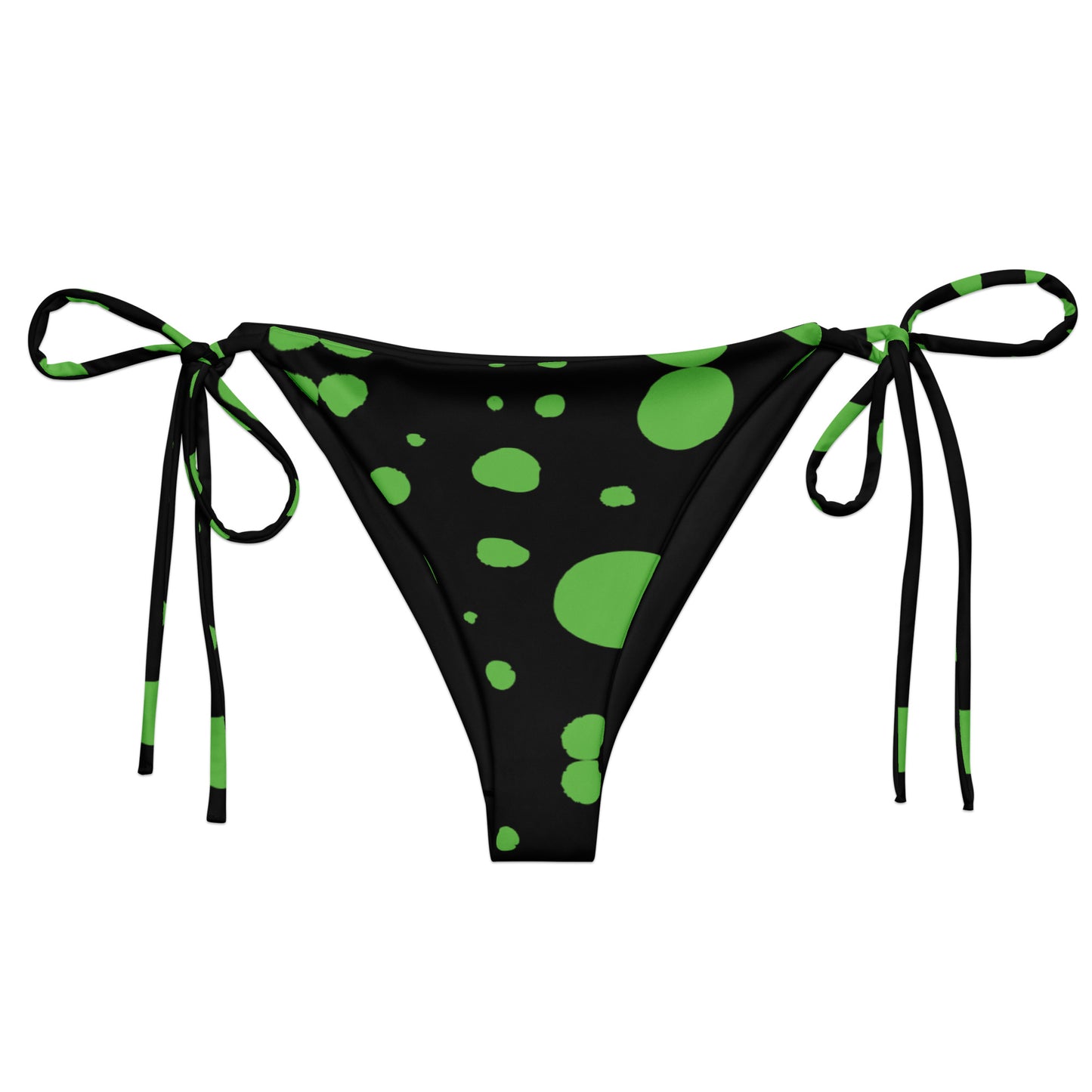 String bikini bottom - Bottom Only - Black with Green Polka Dot