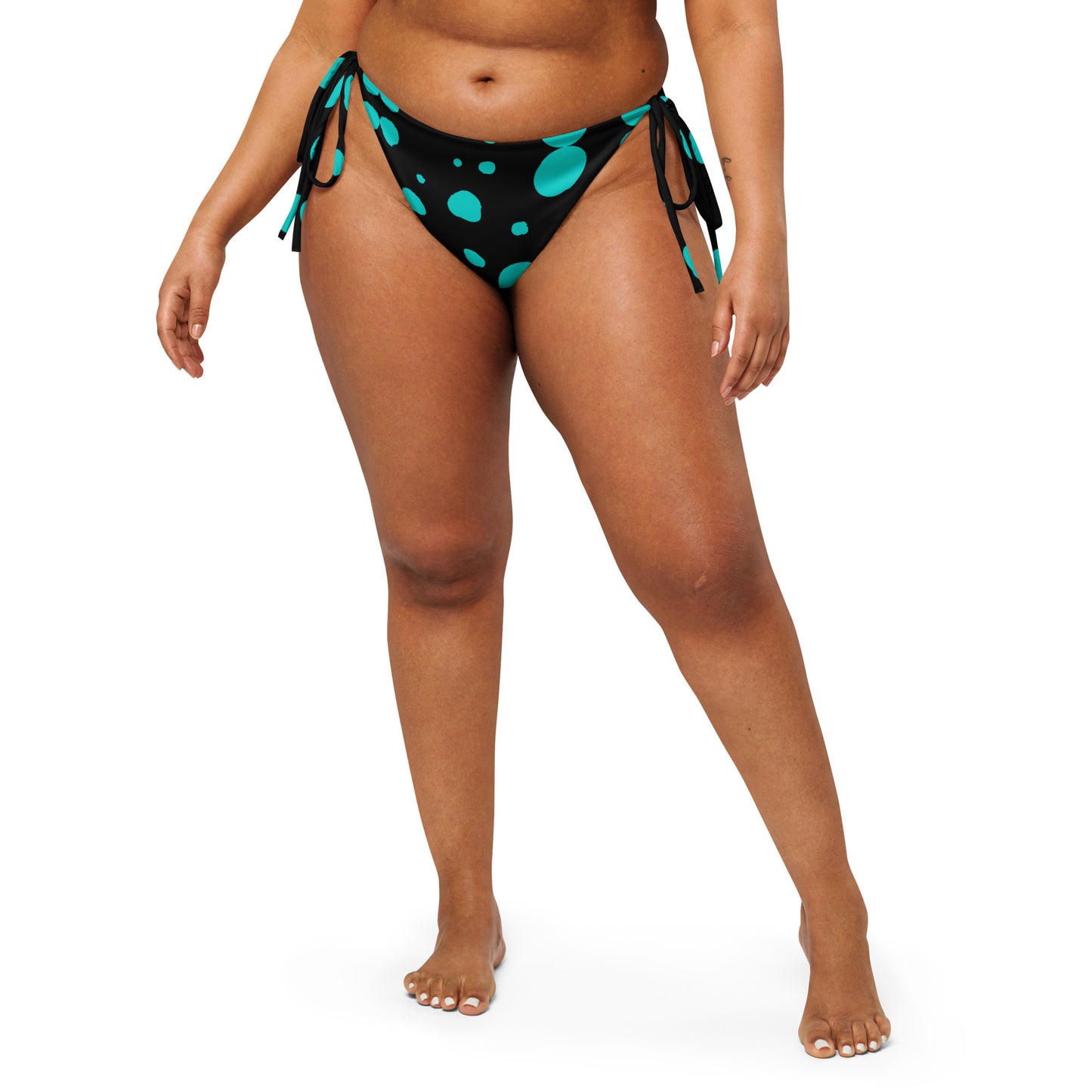 String bikini bottom - Bottom Only - Black with Teal Polka Dot