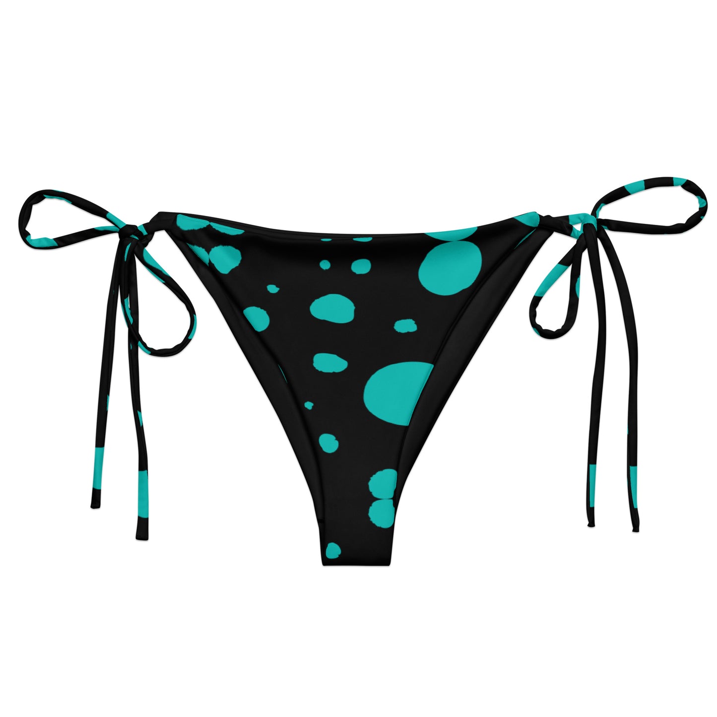 String bikini bottom - Bottom Only - Black with Teal Polka Dot