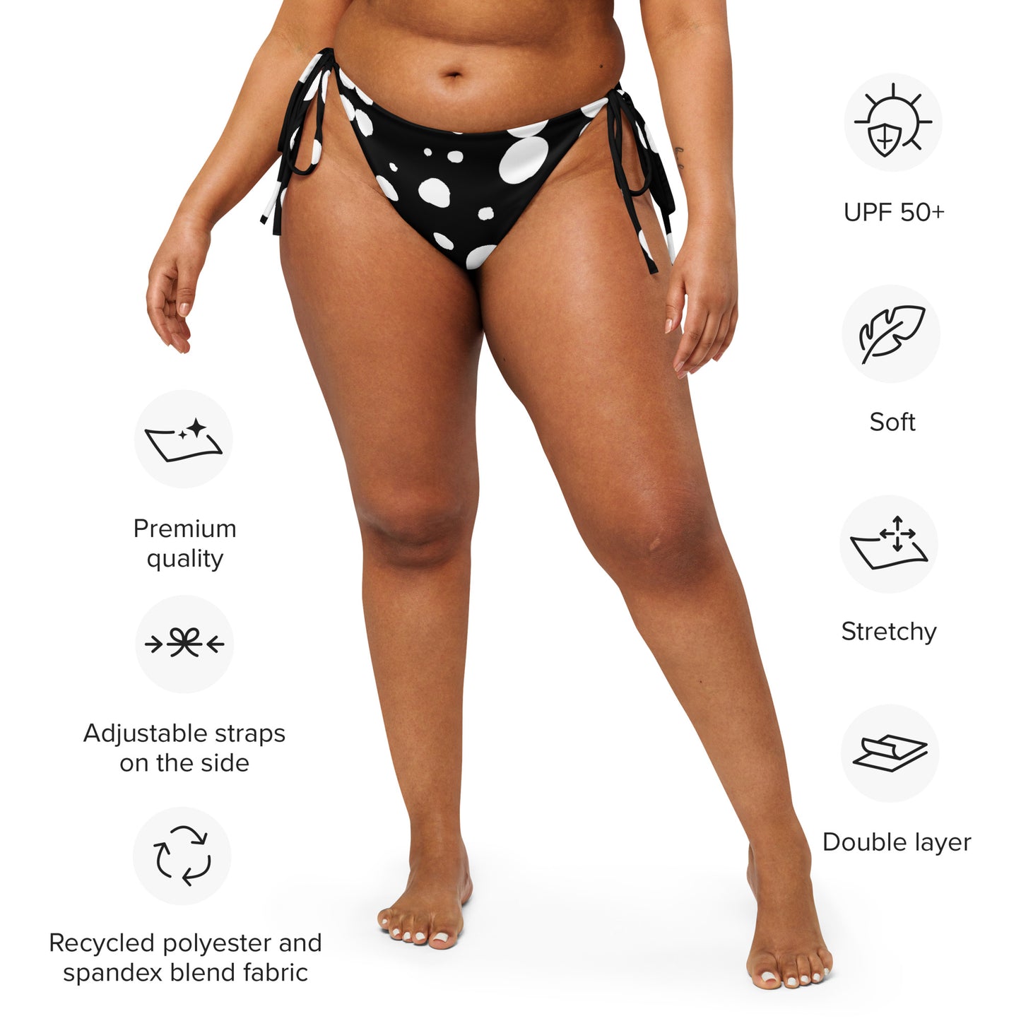 String Bikini Bottom – BOTTOM ONLY - Black with White Polka Dot