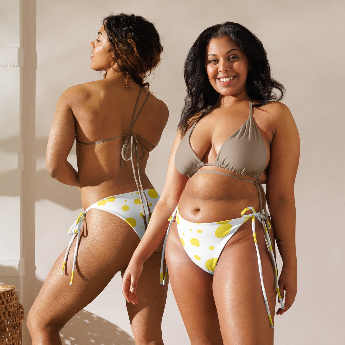 String Bikini Bottom – BOTTOM ONLY - White with Yellow Polka Dots