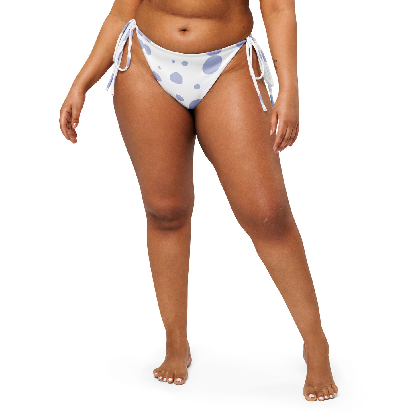 String Bikini Bottom – BOTTOM ONLY - White with Light Purple Polka Dots