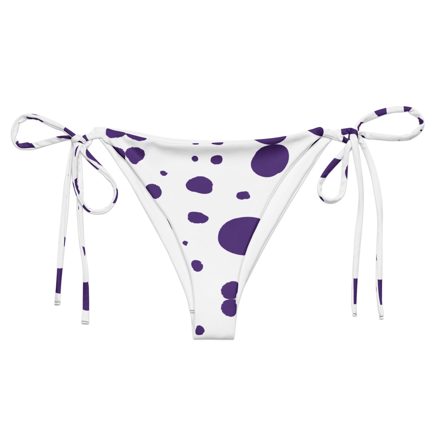 String Bikini Bottom – BOTTOM ONLY - White with Purple Polka Dots