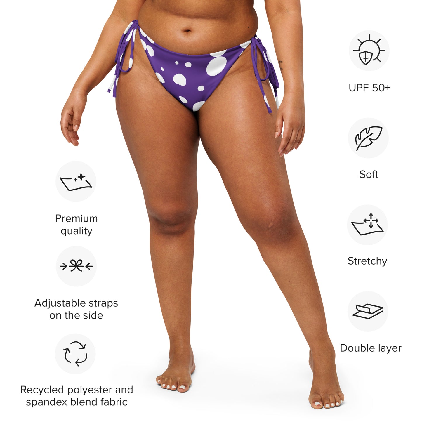 String Bikini Bottom – BOTTOM ONLY - Purple with White Polka Dots