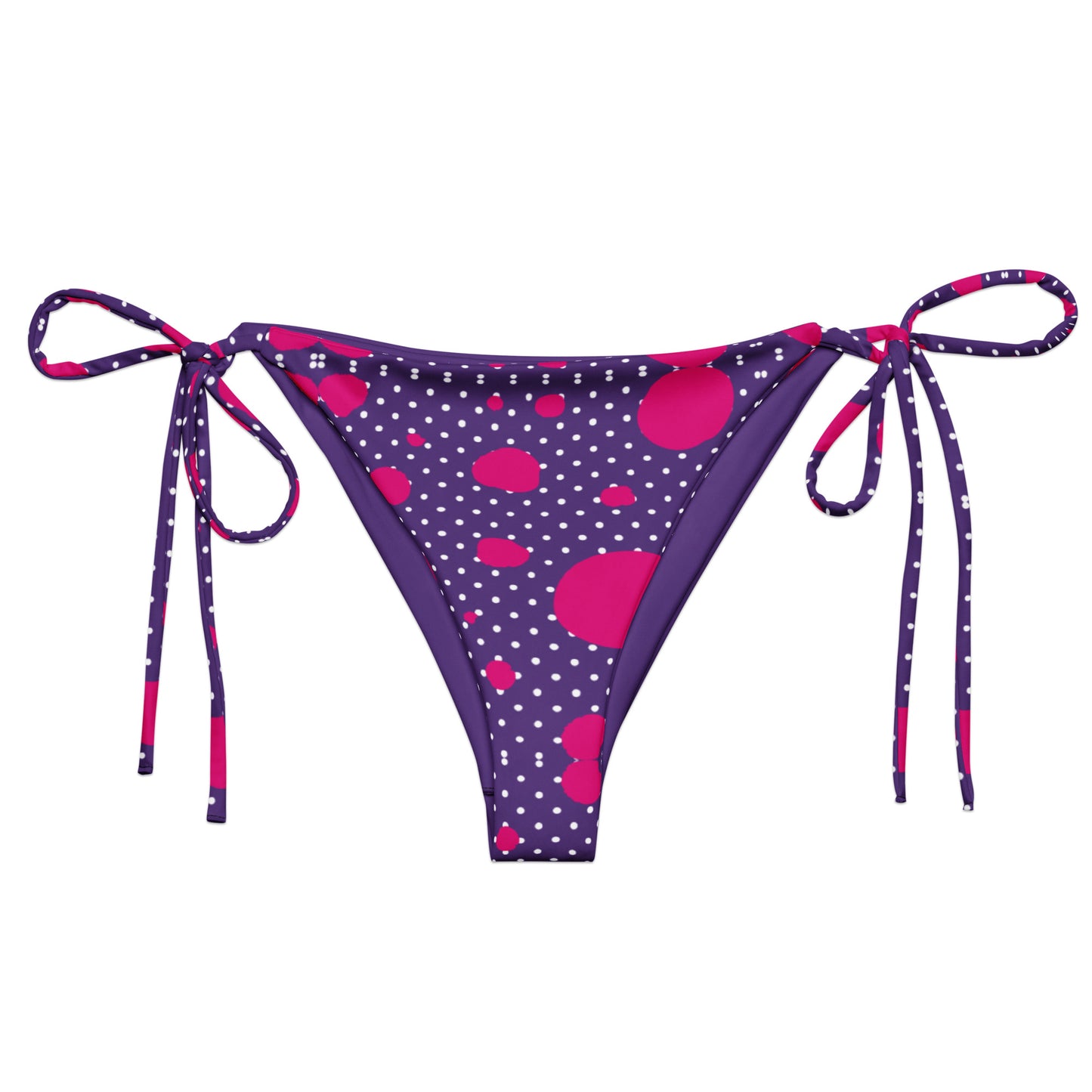 String Bikini Bottom – BOTTOM ONLY - Purple with White and Pink Polka Dots