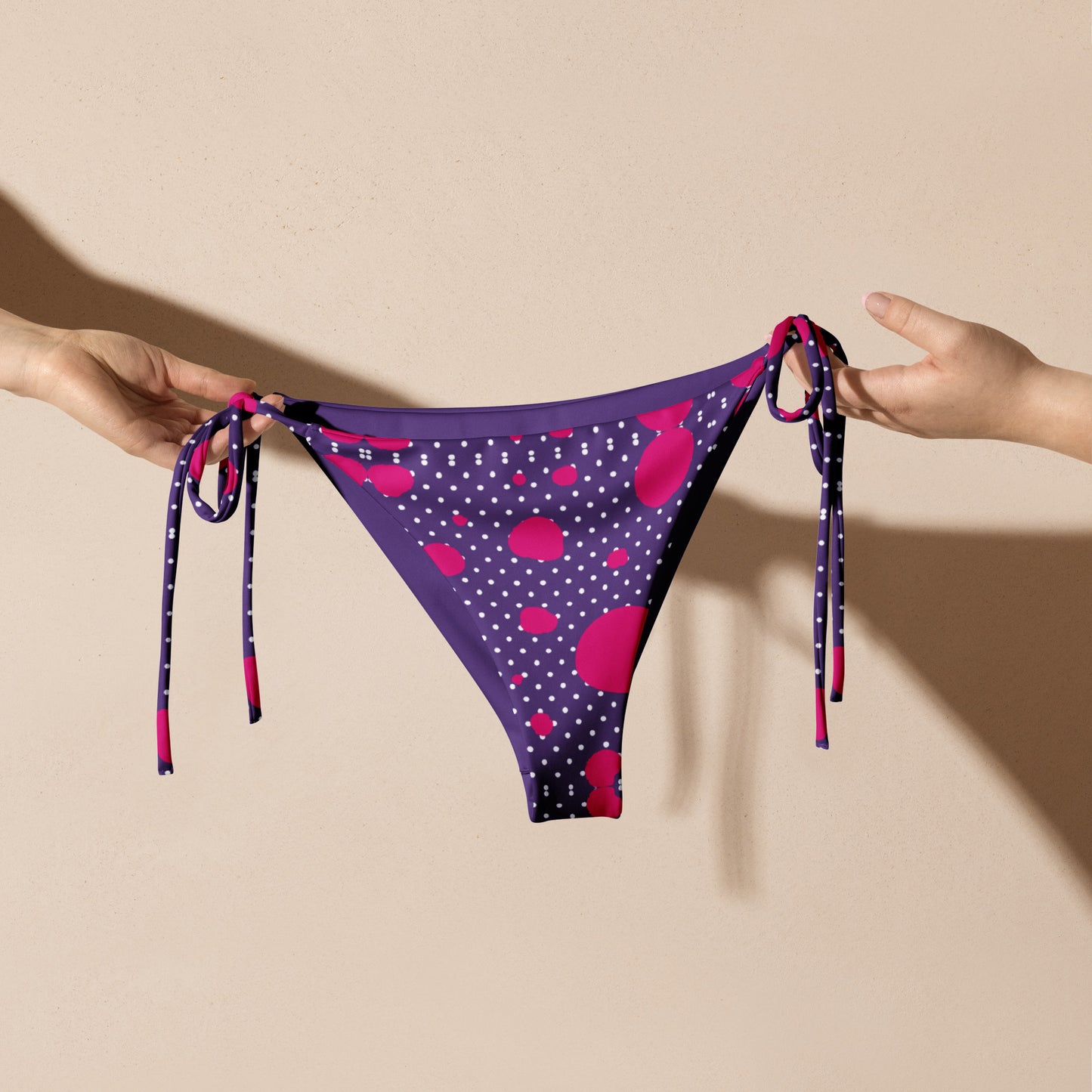 String Bikini Bottom – BOTTOM ONLY - Purple with White and Pink Polka Dots