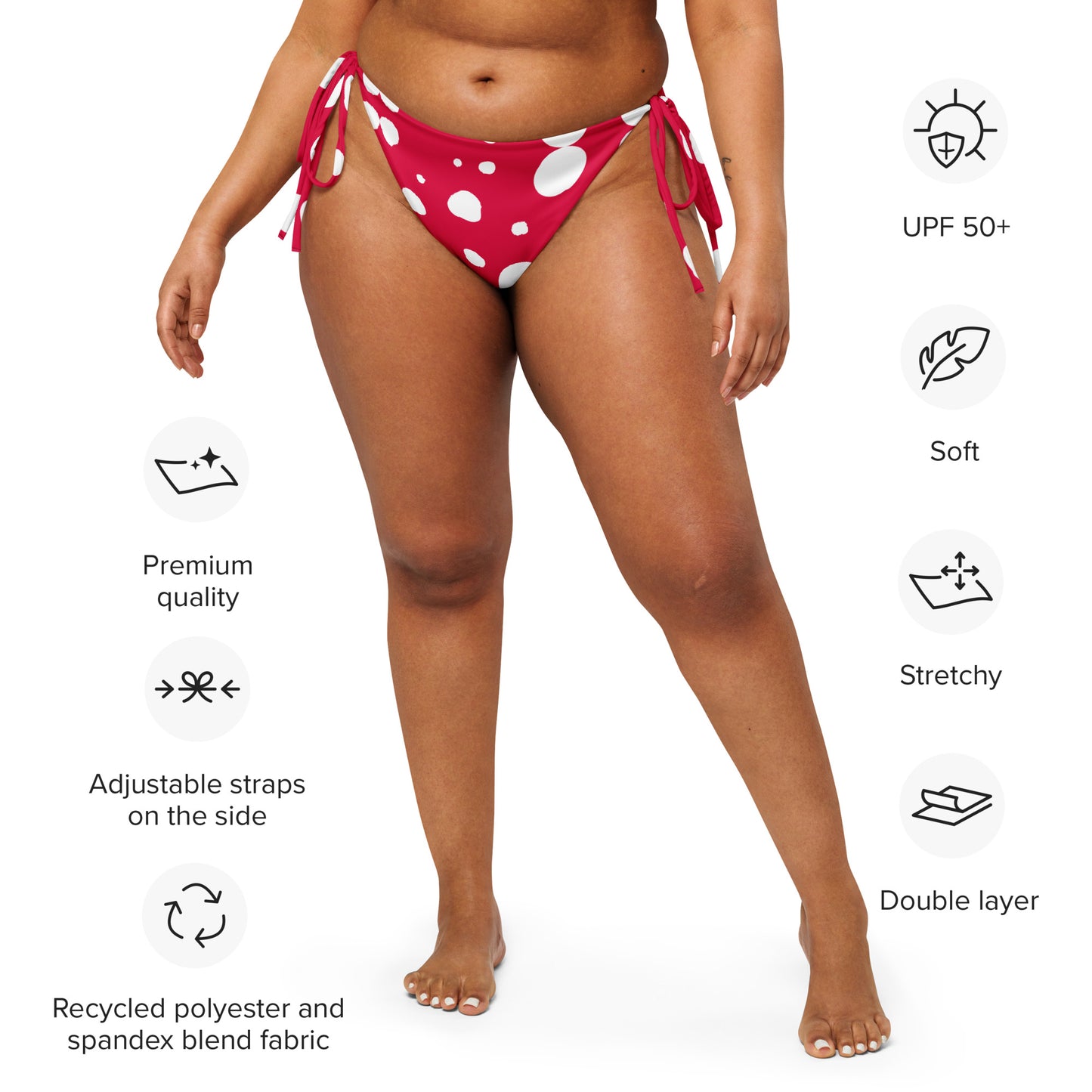 String Bikini Bottom – BOTTOM ONLY - Red with White Polka Dots