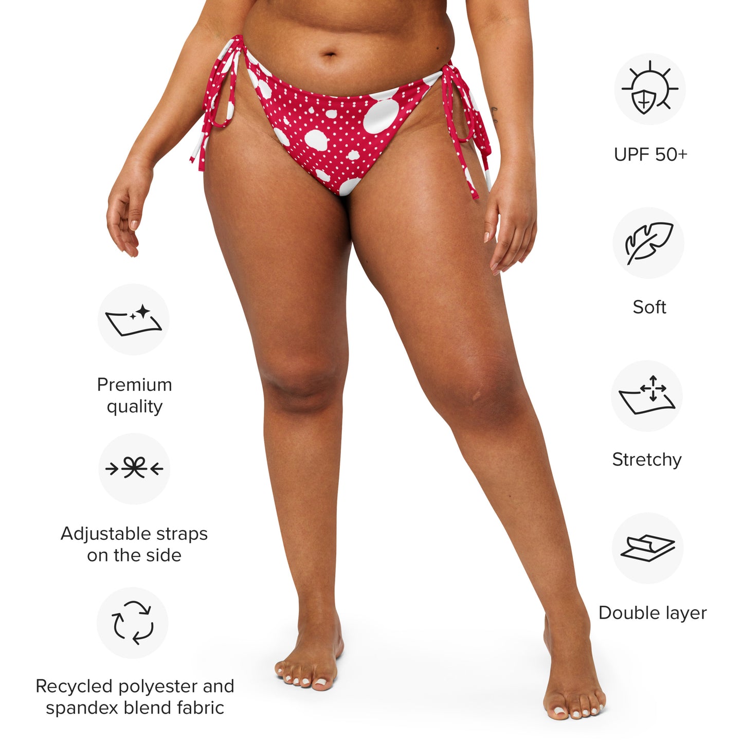 String Bikini Bottom – BOTTOM ONLY - Red with White Small and Large Polka Dots