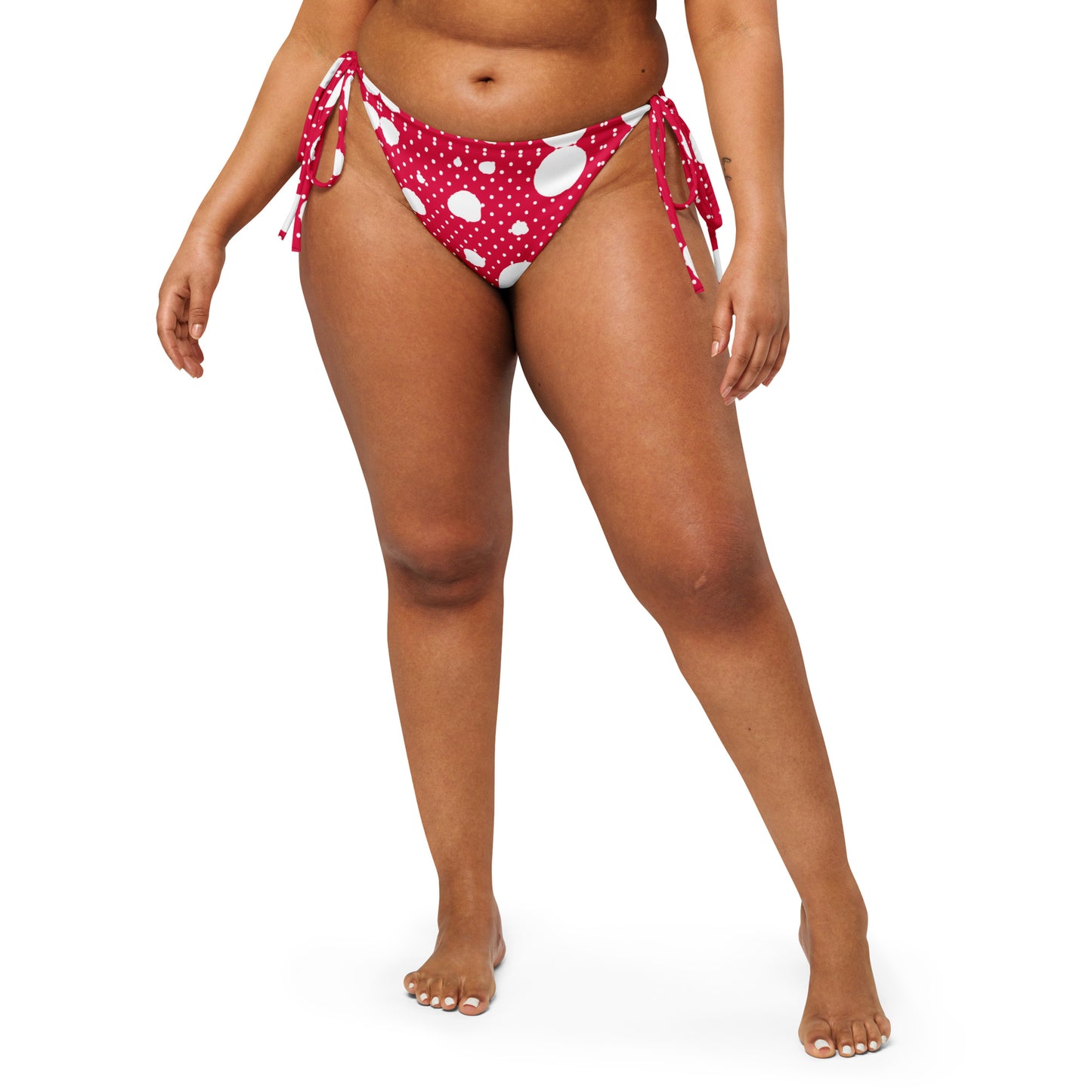 String Bikini Bottom – BOTTOM ONLY - Red with White Small and Large Polka Dots