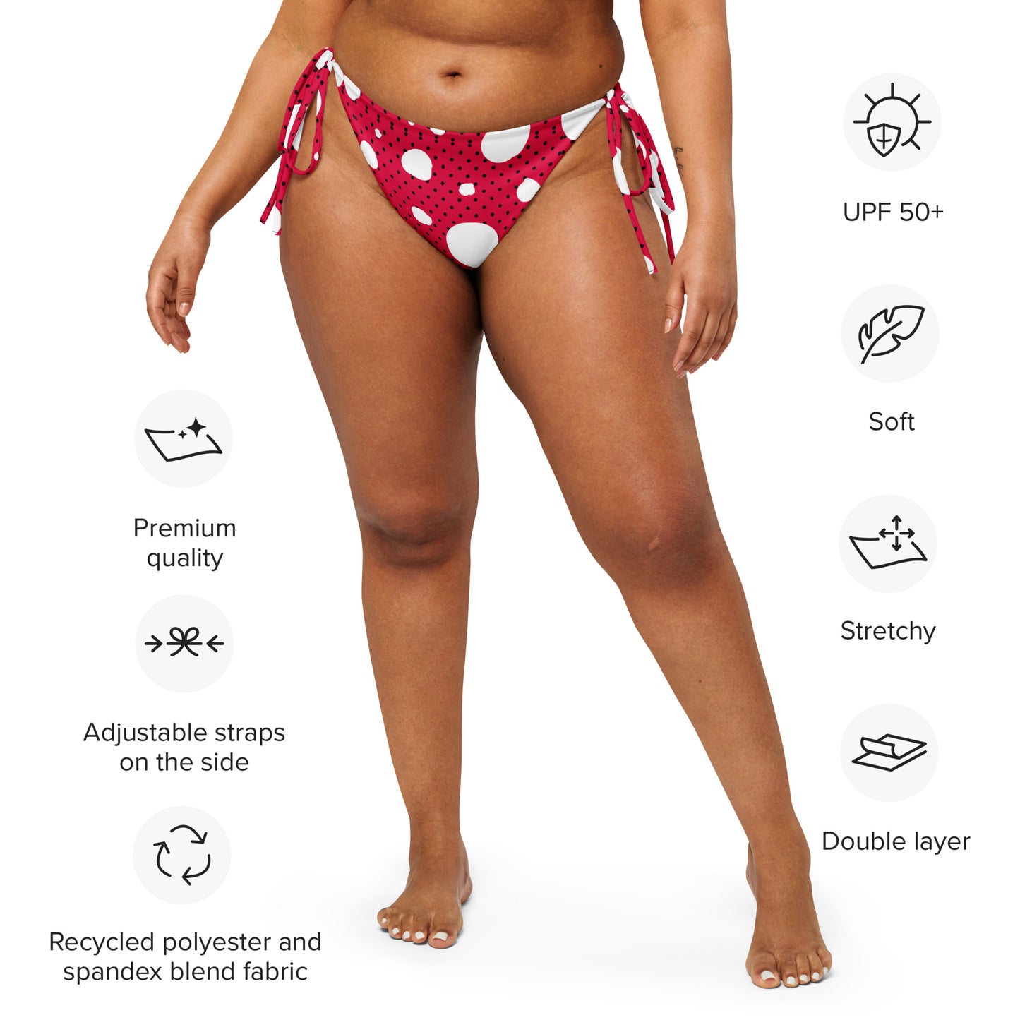 String Bikini Bottom – BOTTOM ONLY - Red with White and Black Polka Dots