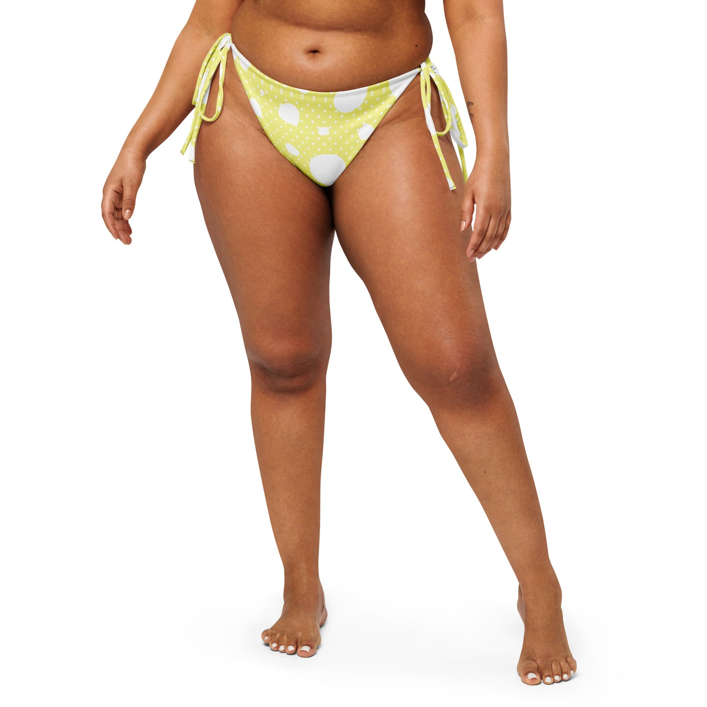 String Bikini Bottom – BOTTOM ONLY - Yellow with White Polka Dots