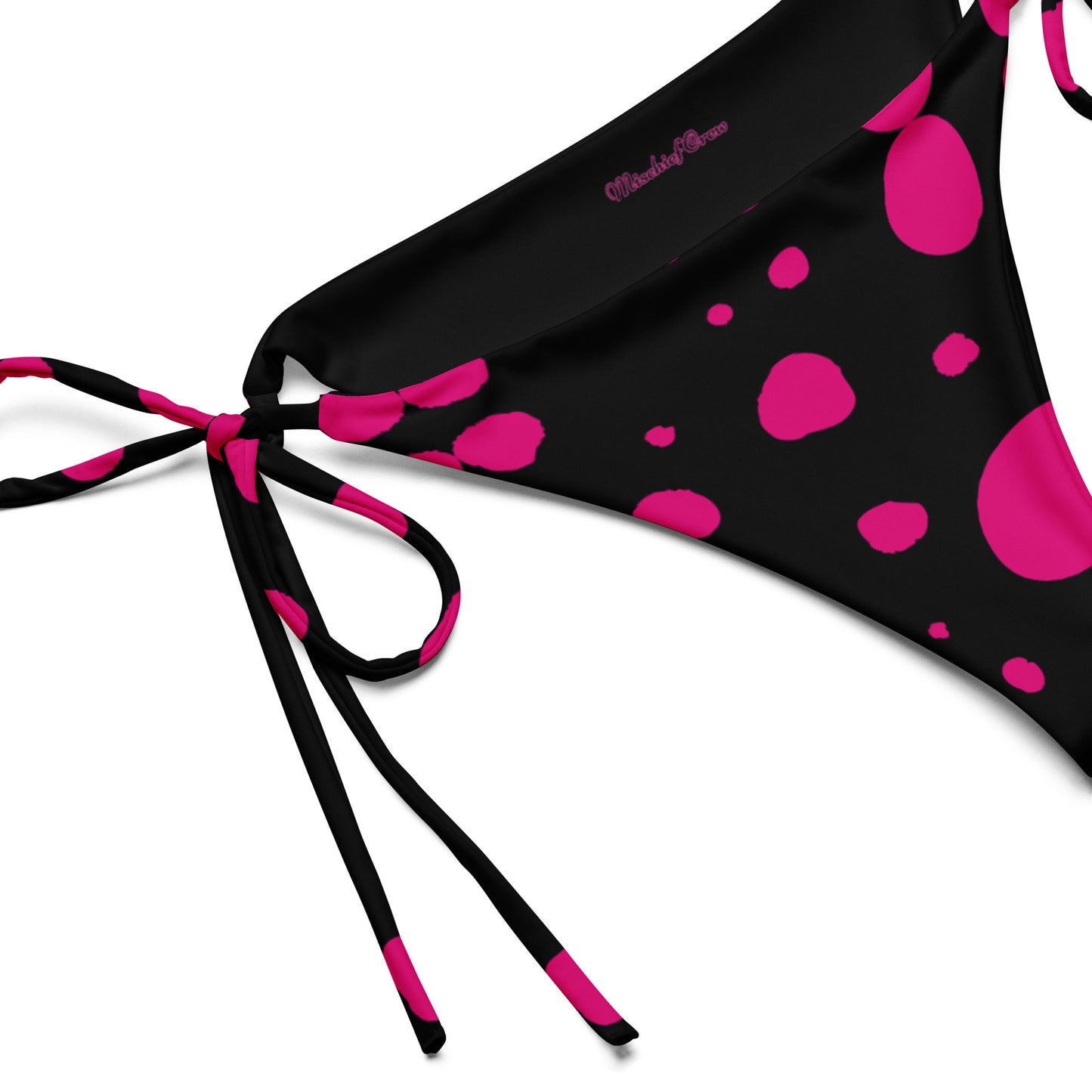 String bikini bottom - Bottom Only - Black with pink Polka Dot