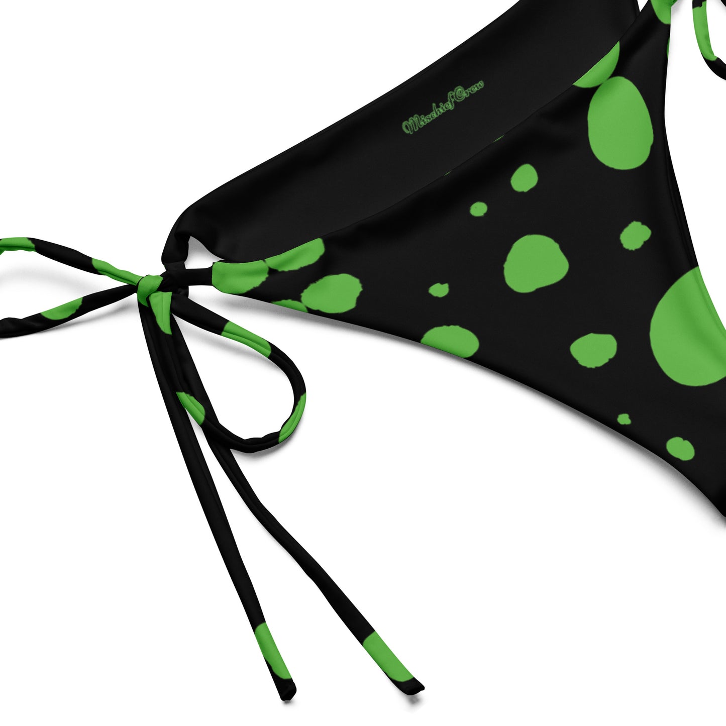 String bikini bottom - Bottom Only - Black with Green Polka Dot