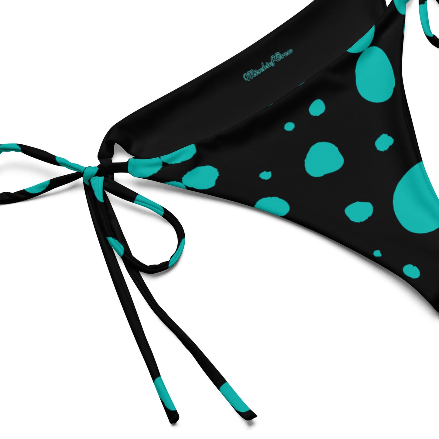 String bikini bottom - Bottom Only - Black with Teal Polka Dot