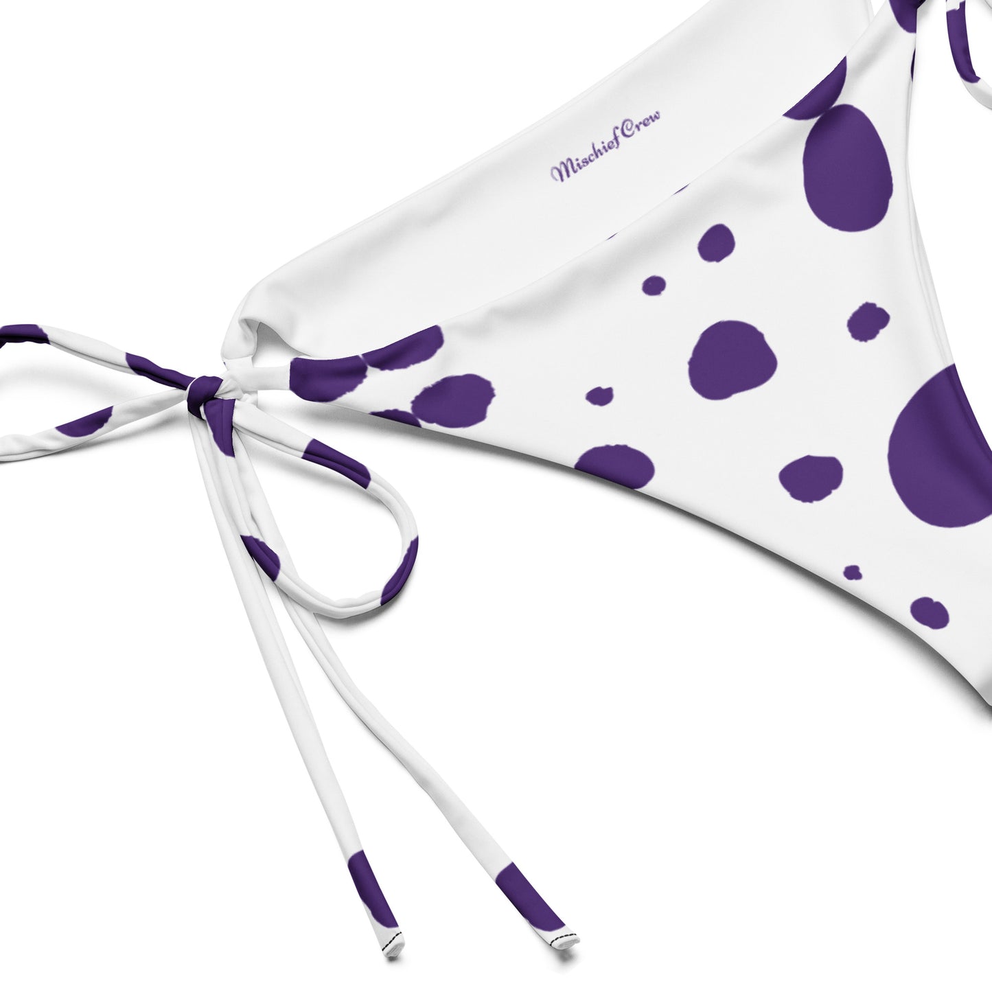 String Bikini Bottom – BOTTOM ONLY - White with Purple Polka Dots