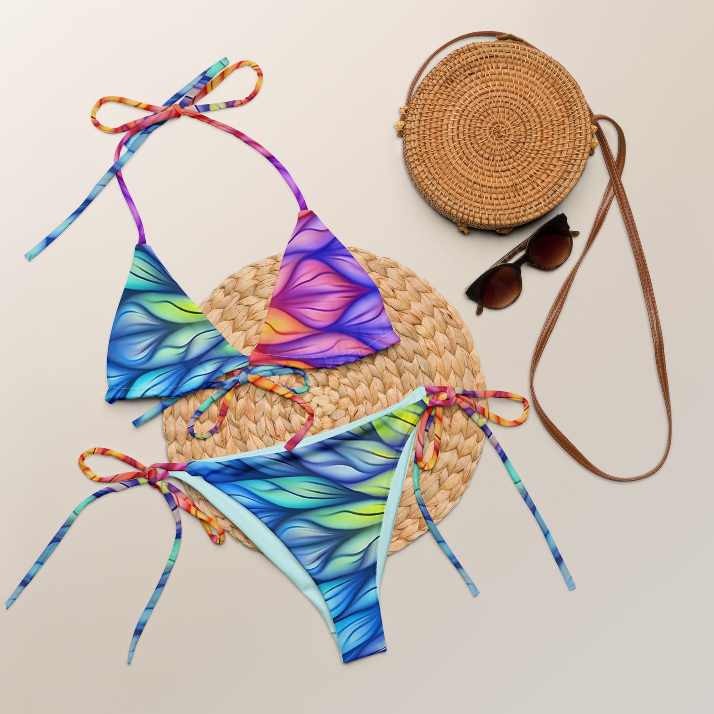 String Bikini - Bright Rainbow Waves 1