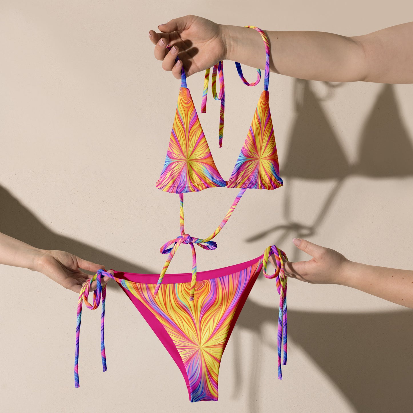 String bikini - Yellow Fire with purple and blue