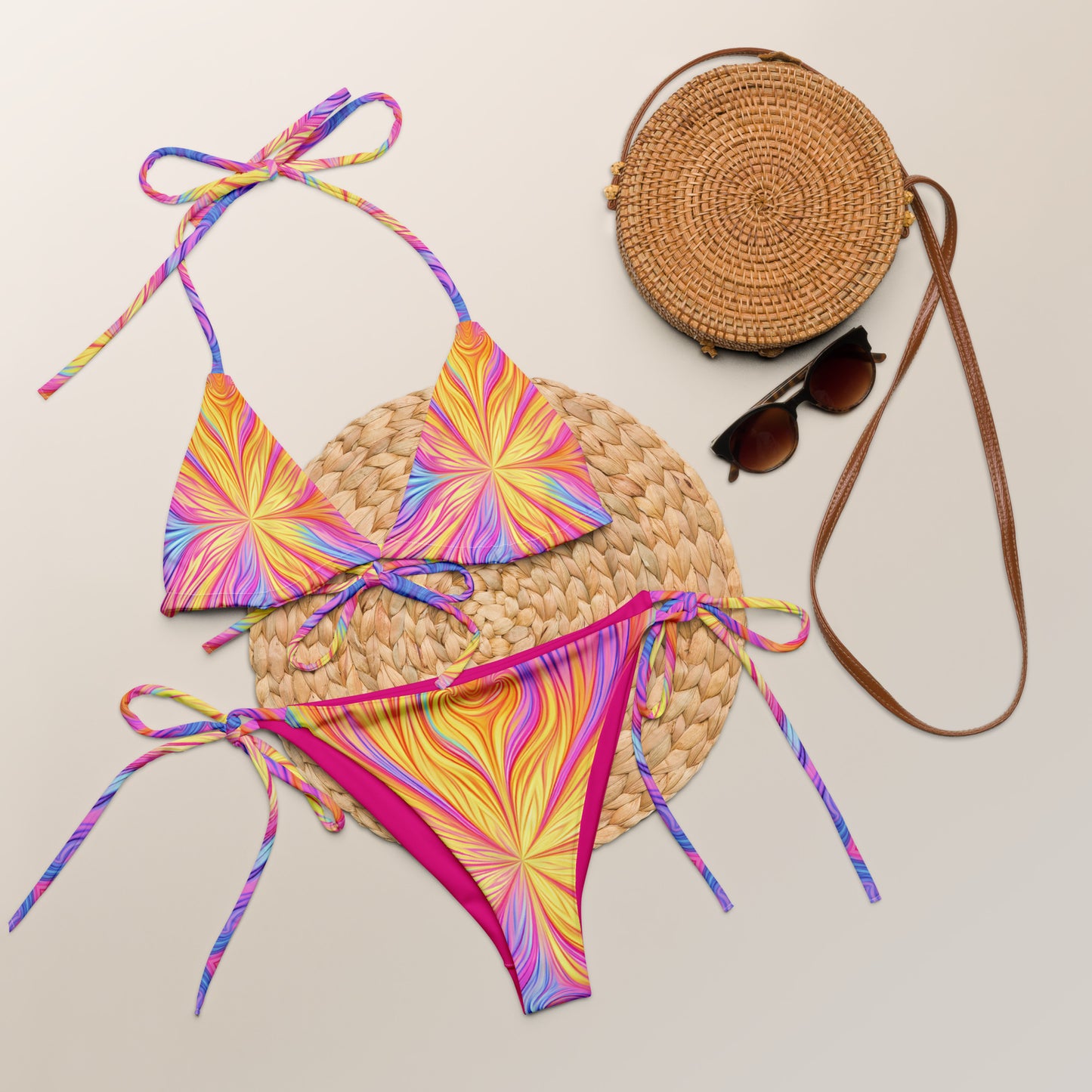 String bikini - Yellow Fire with purple and blue