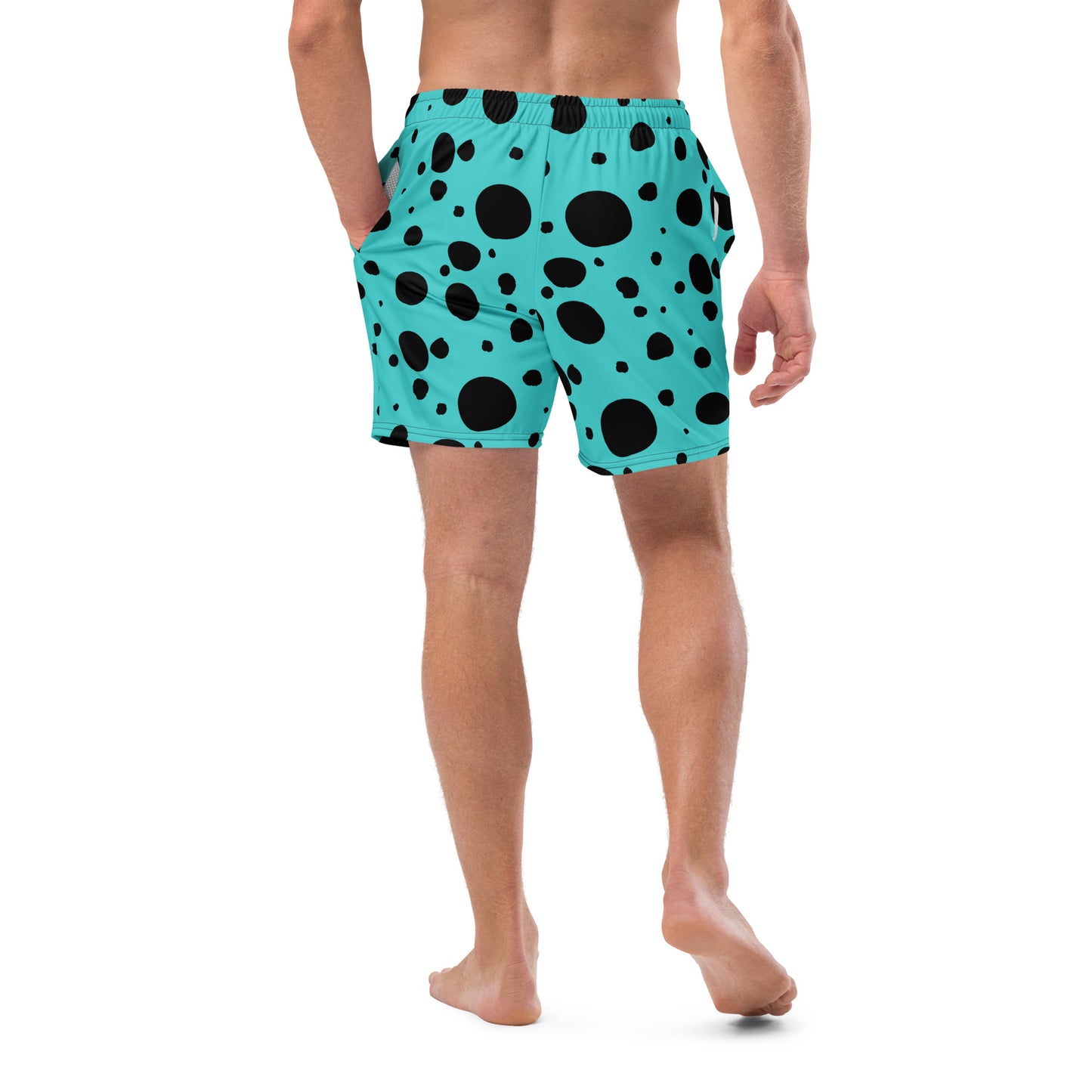 Men's swim trunks - Turquoise trunks with Black Polka Dots