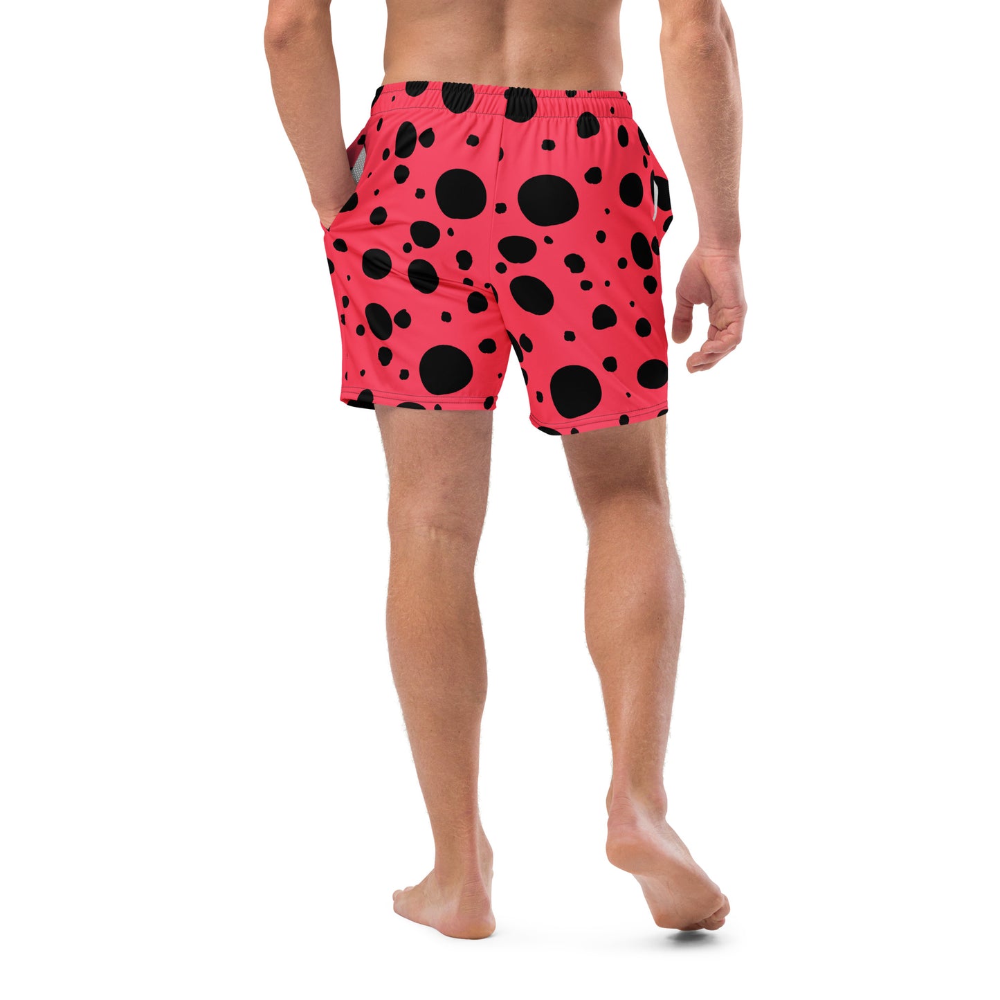 Men's swim trunks - Rad Red trunks with Black Polka Dots