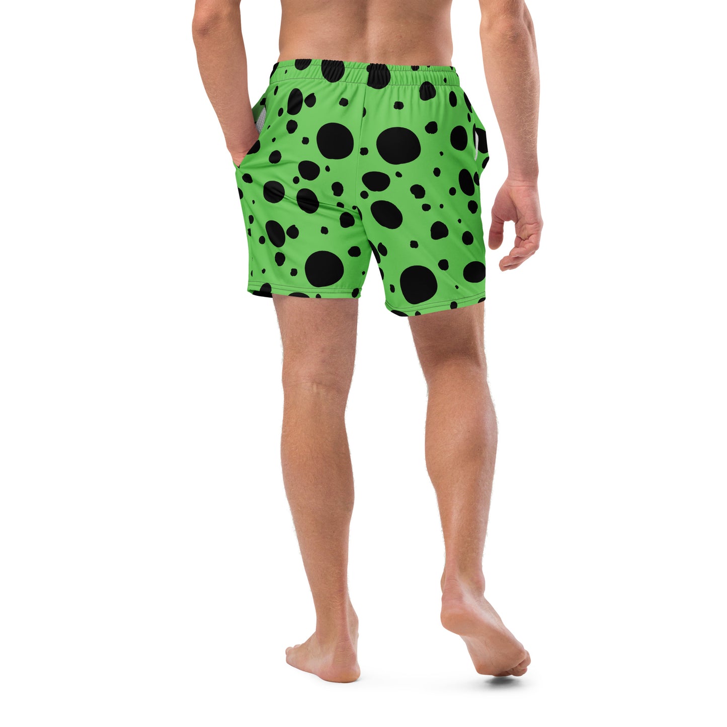 Men's swim trunks - Green trunks with Black Polka Dots