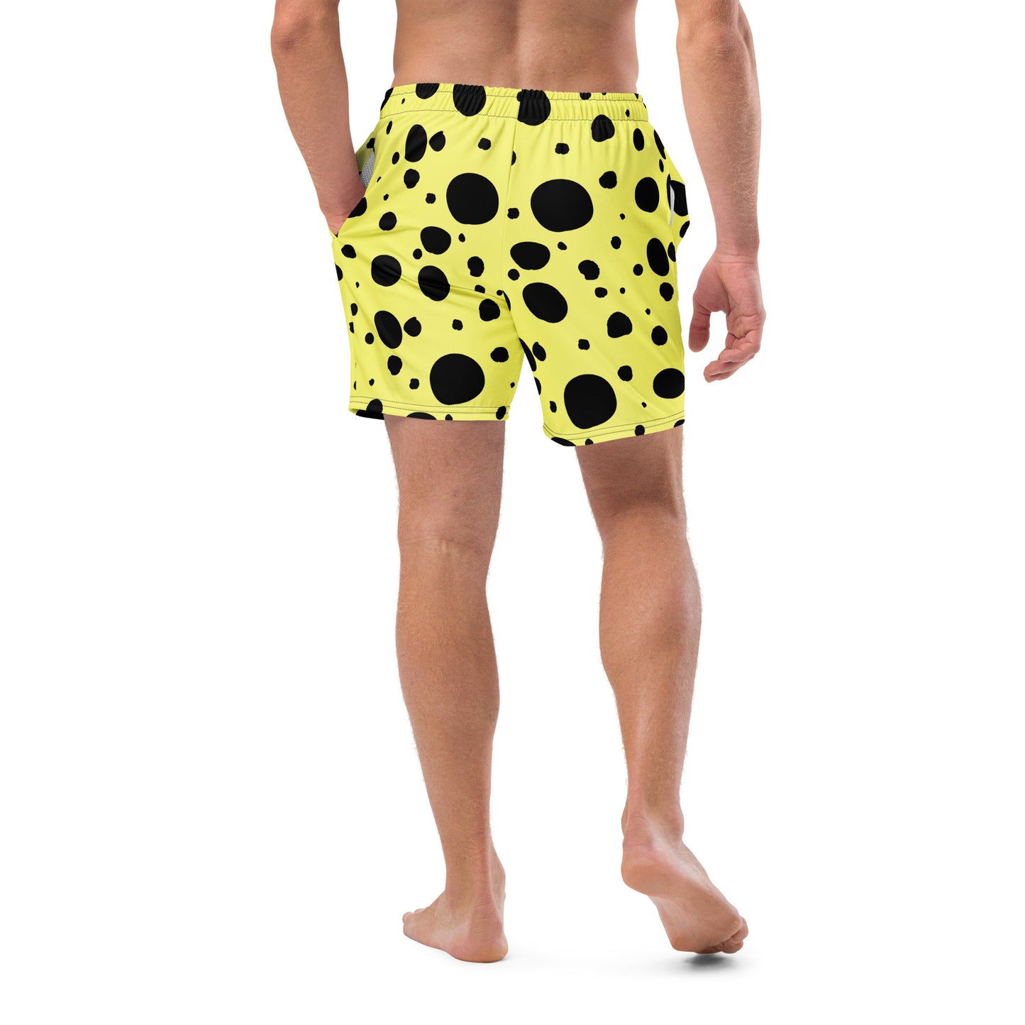 Men's swim trunks - Yellow trunks with Black Polka Dots