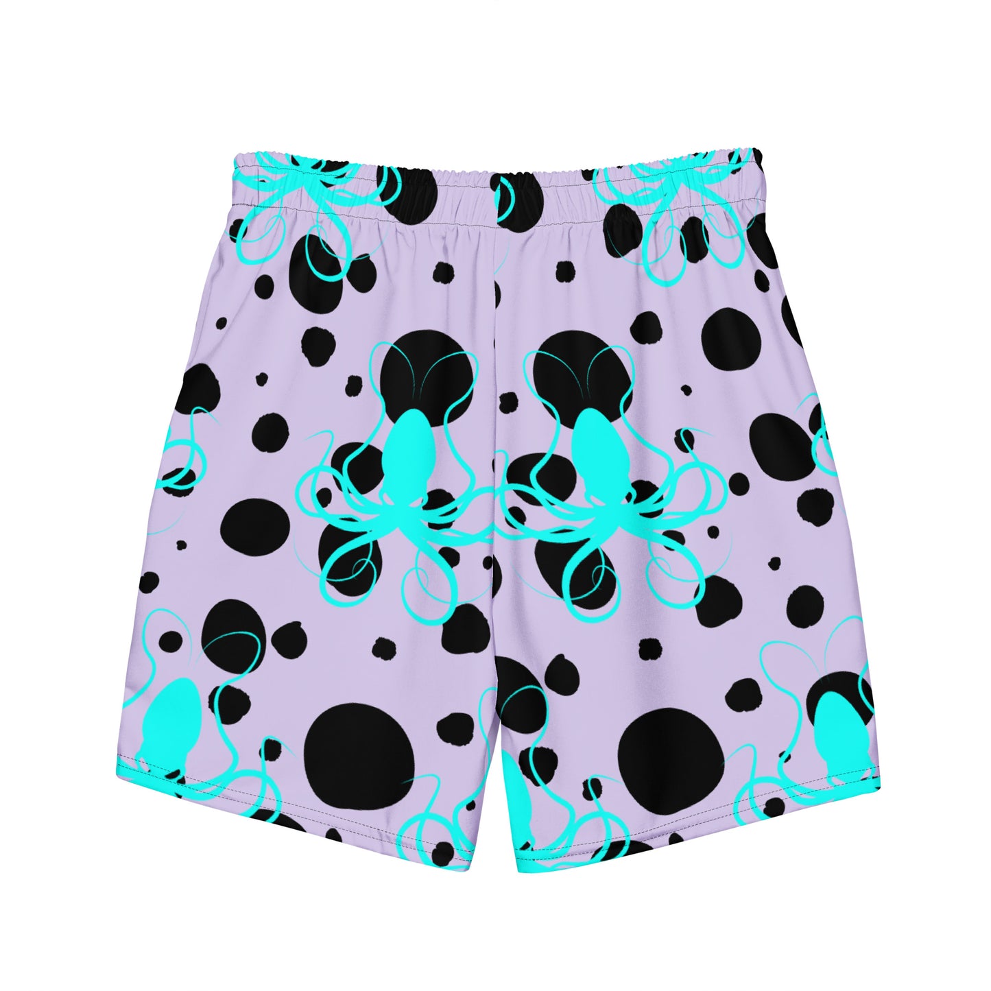 Men's swim trunks - Lavender trunks with Black Polka Dots and Teal Octopus Got Ink