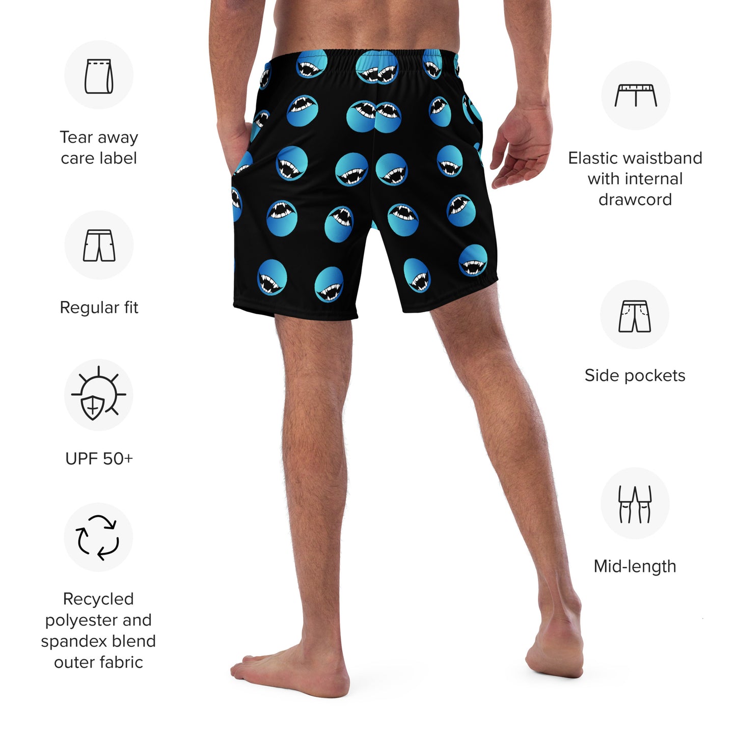 Men's swim trunks - Bite me – Blue Bubbles with Fangs