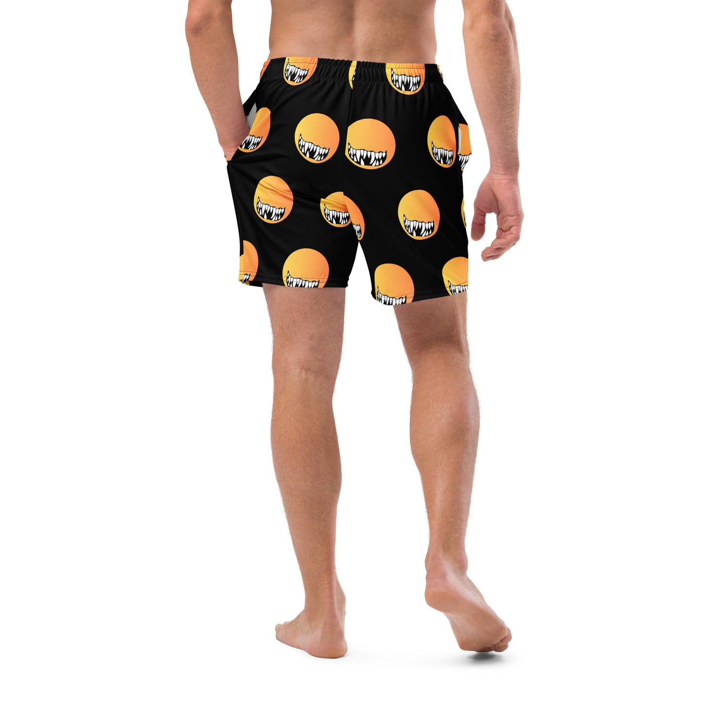 Men's swim trunks – Bite me – Orange Bubbles with Fangs