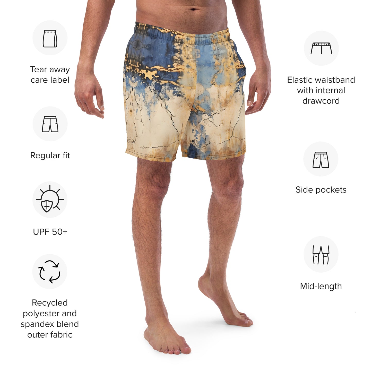 Men's swim trunks - Blue and Gold Grunge