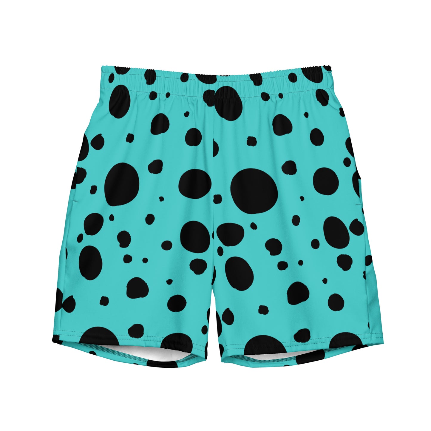 Men's swim trunks - Turquoise trunks with Black Polka Dots