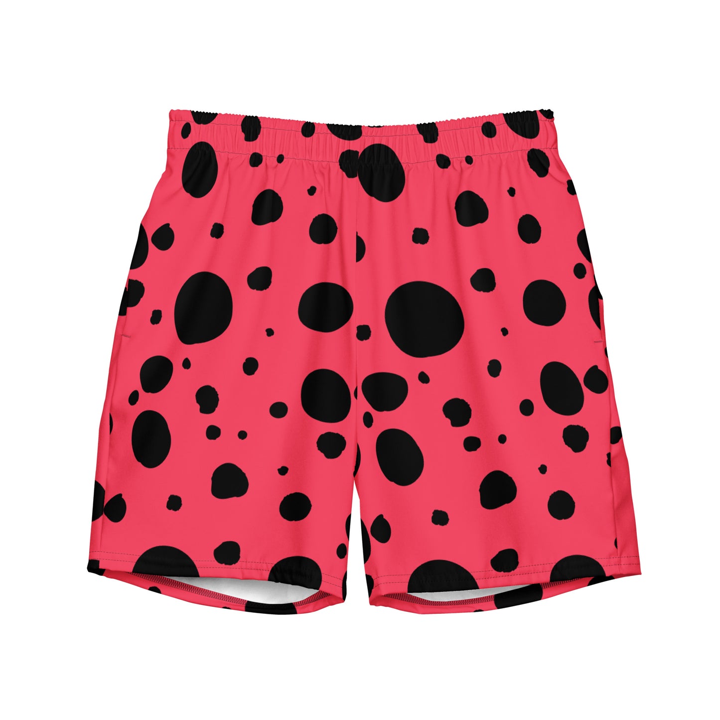 Men's swim trunks - Rad Red trunks with Black Polka Dots