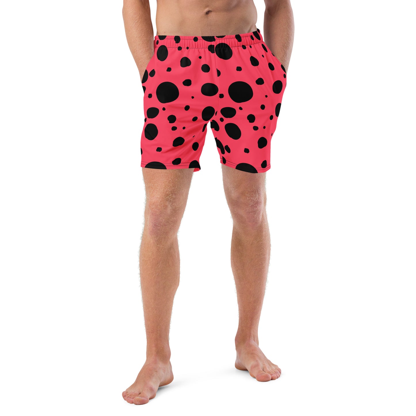 Men's swim trunks - Rad Red trunks with Black Polka Dots