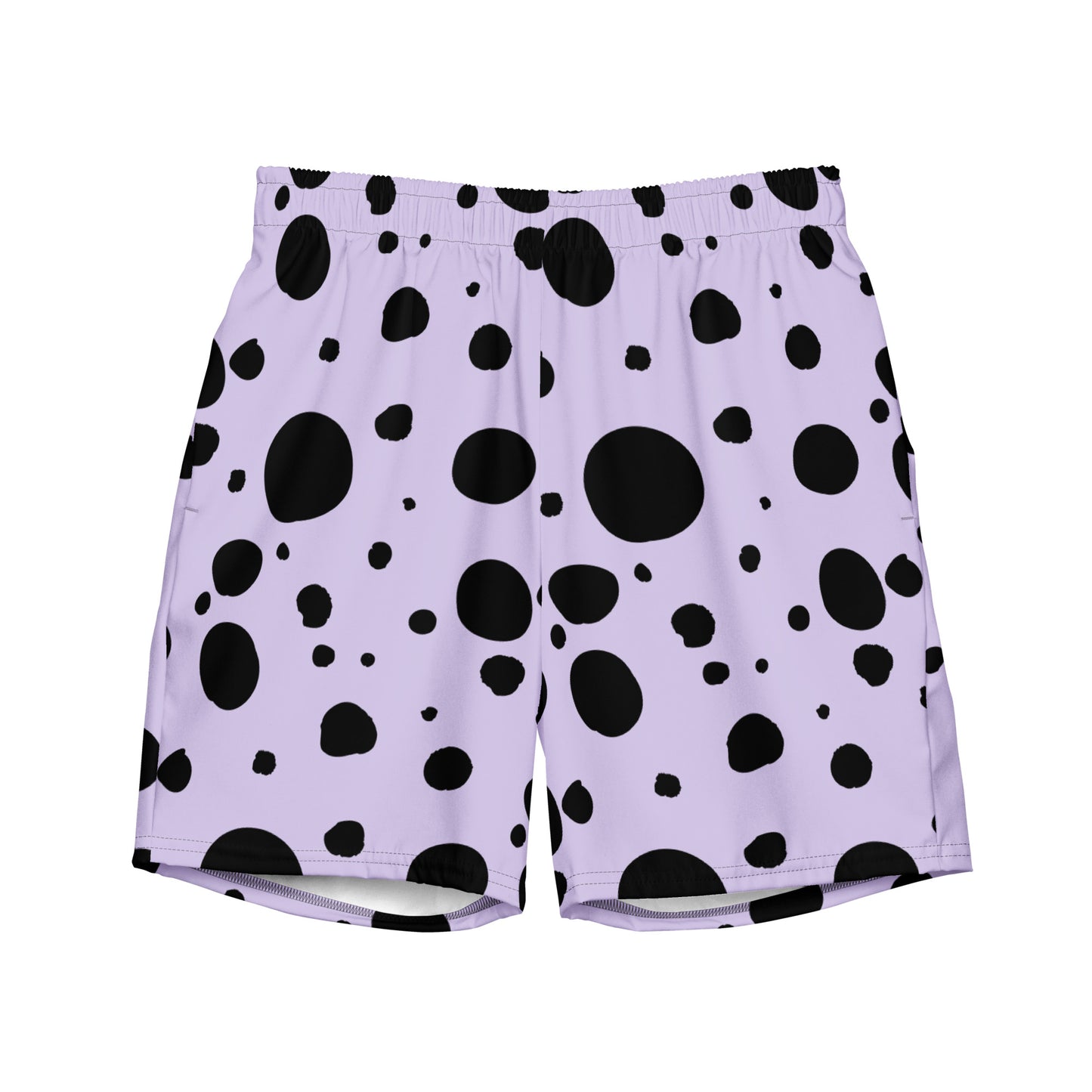 Men's swim trunks - Lavender trunks with Black Polka Dots