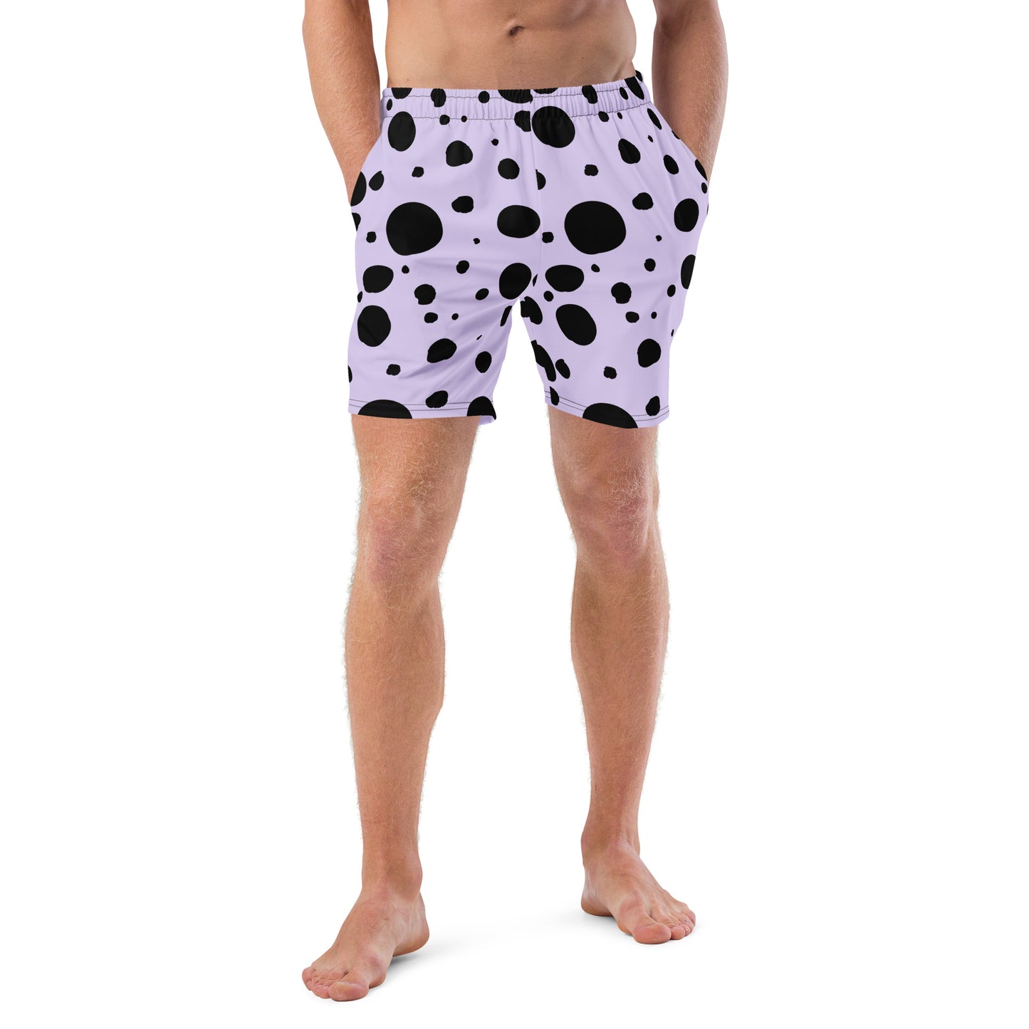 Men's swim trunks - Lavender trunks with Black Polka Dots