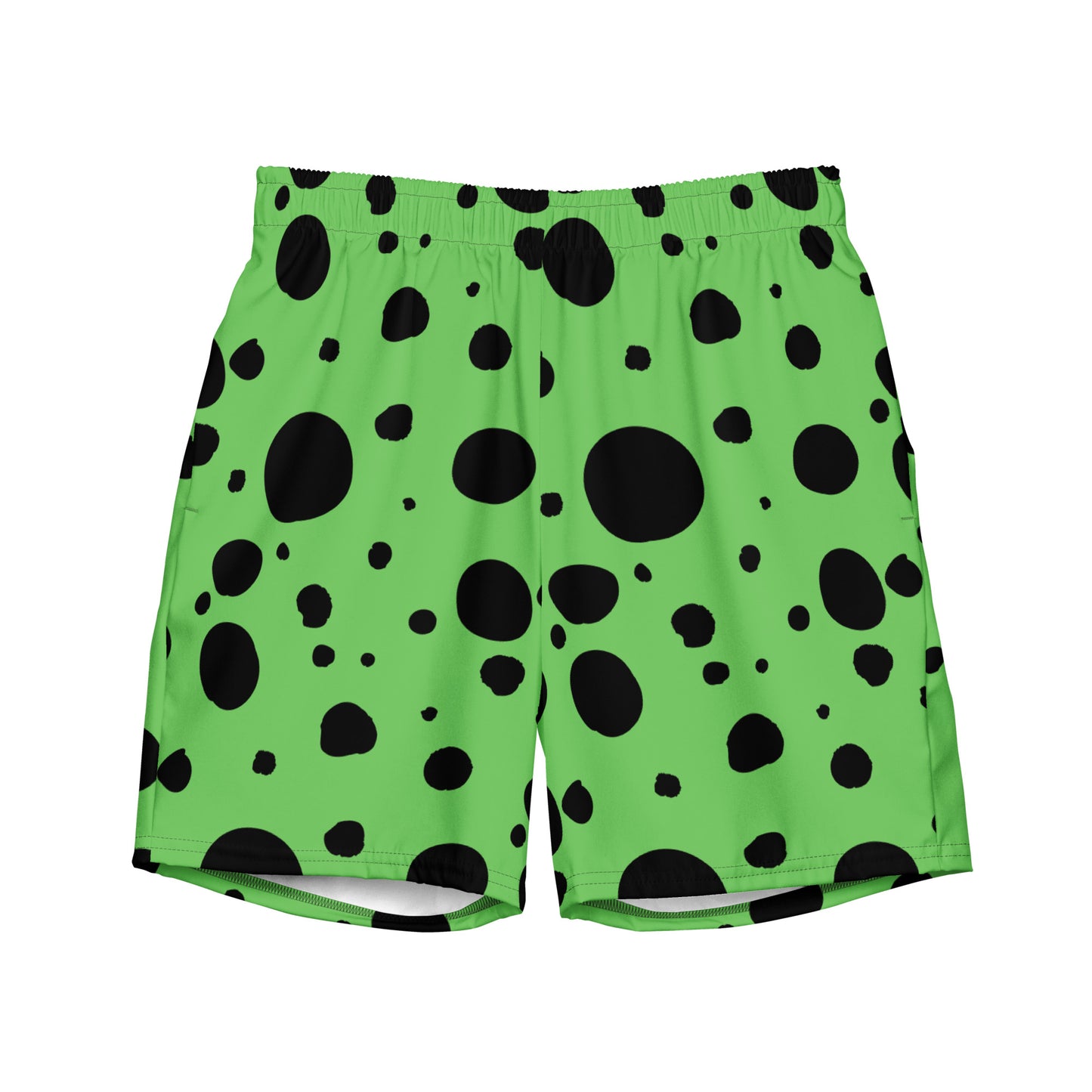 Men's swim trunks - Green trunks with Black Polka Dots