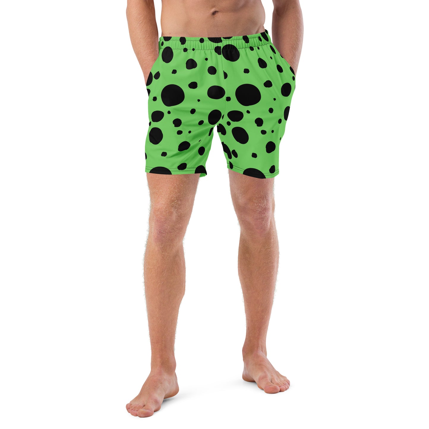 Men's swim trunks - Green trunks with Black Polka Dots