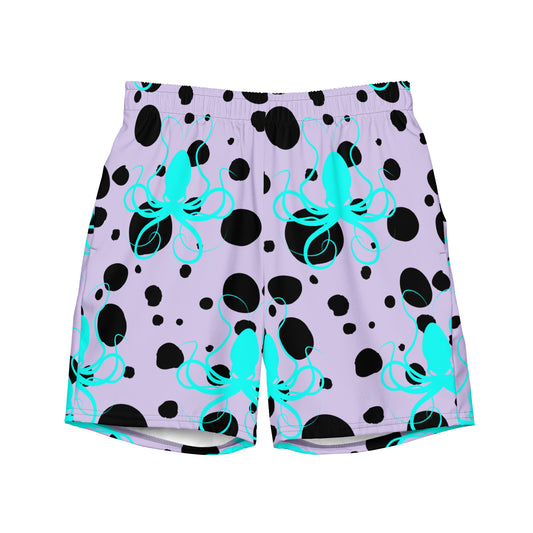 Men's swim trunks - Lavender trunks with Black Polka Dots and Teal Octopus Got Ink