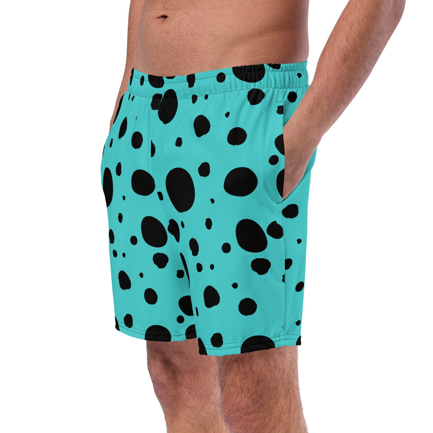 Men's swim trunks - Turquoise trunks with Black Polka Dots