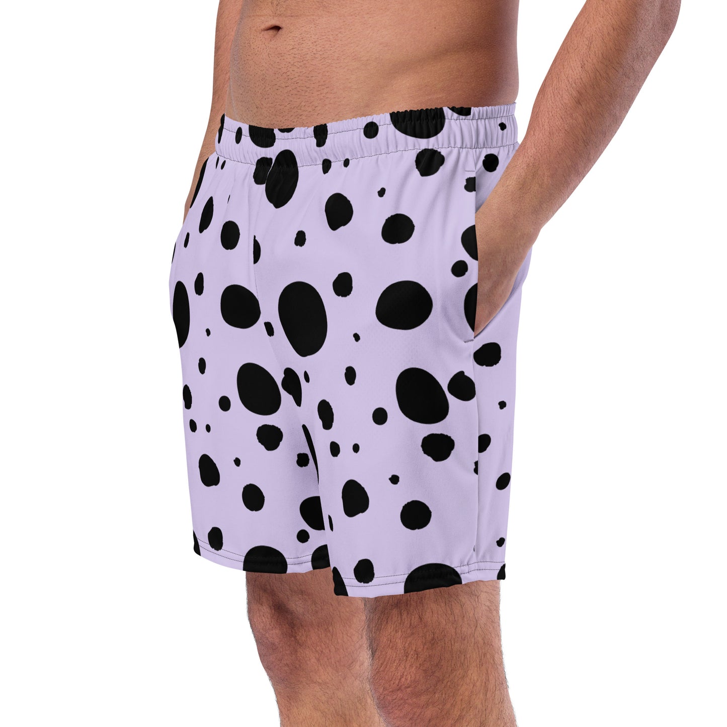 Men's swim trunks - Lavender trunks with Black Polka Dots