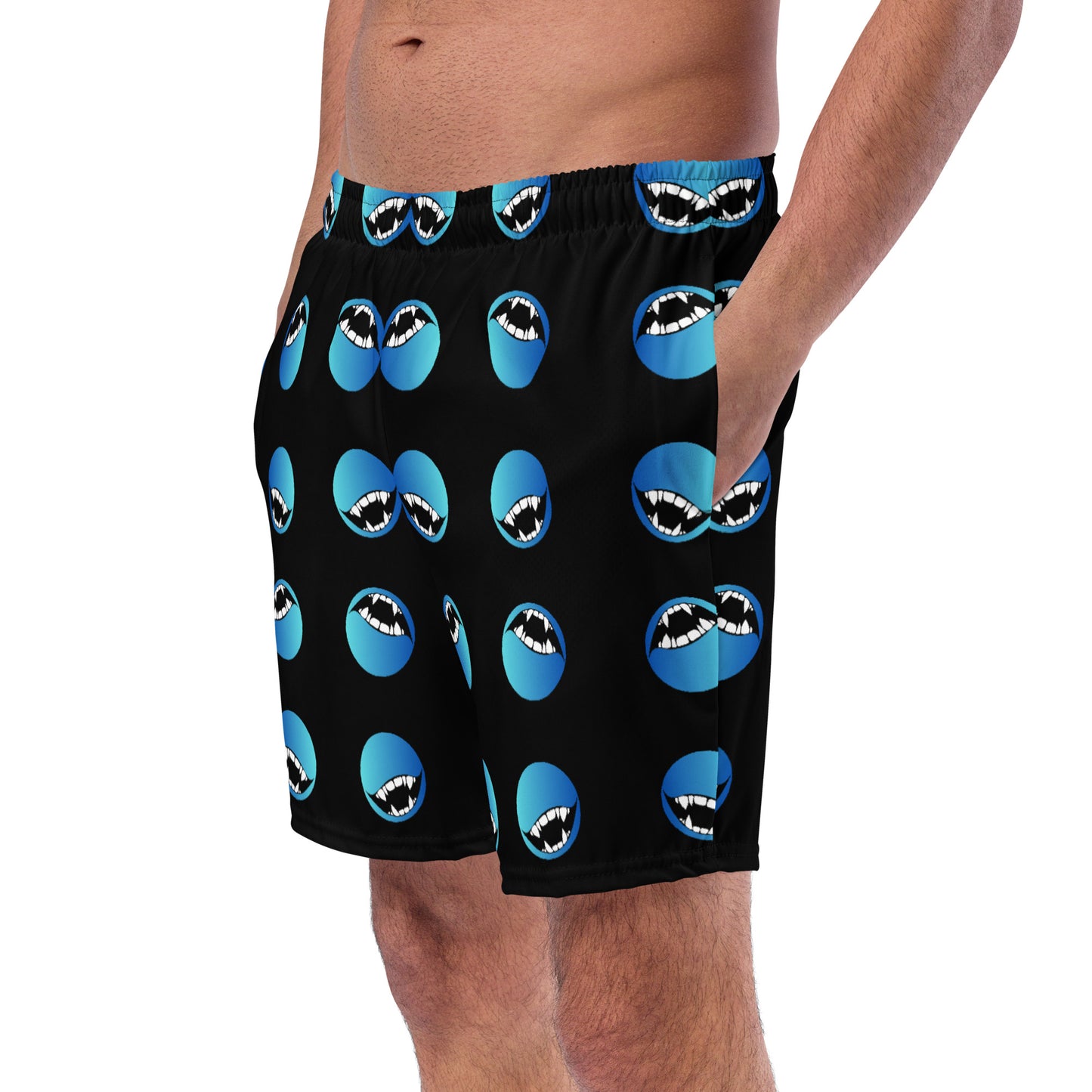 Men's swim trunks - Bite me – Blue Bubbles with Fangs