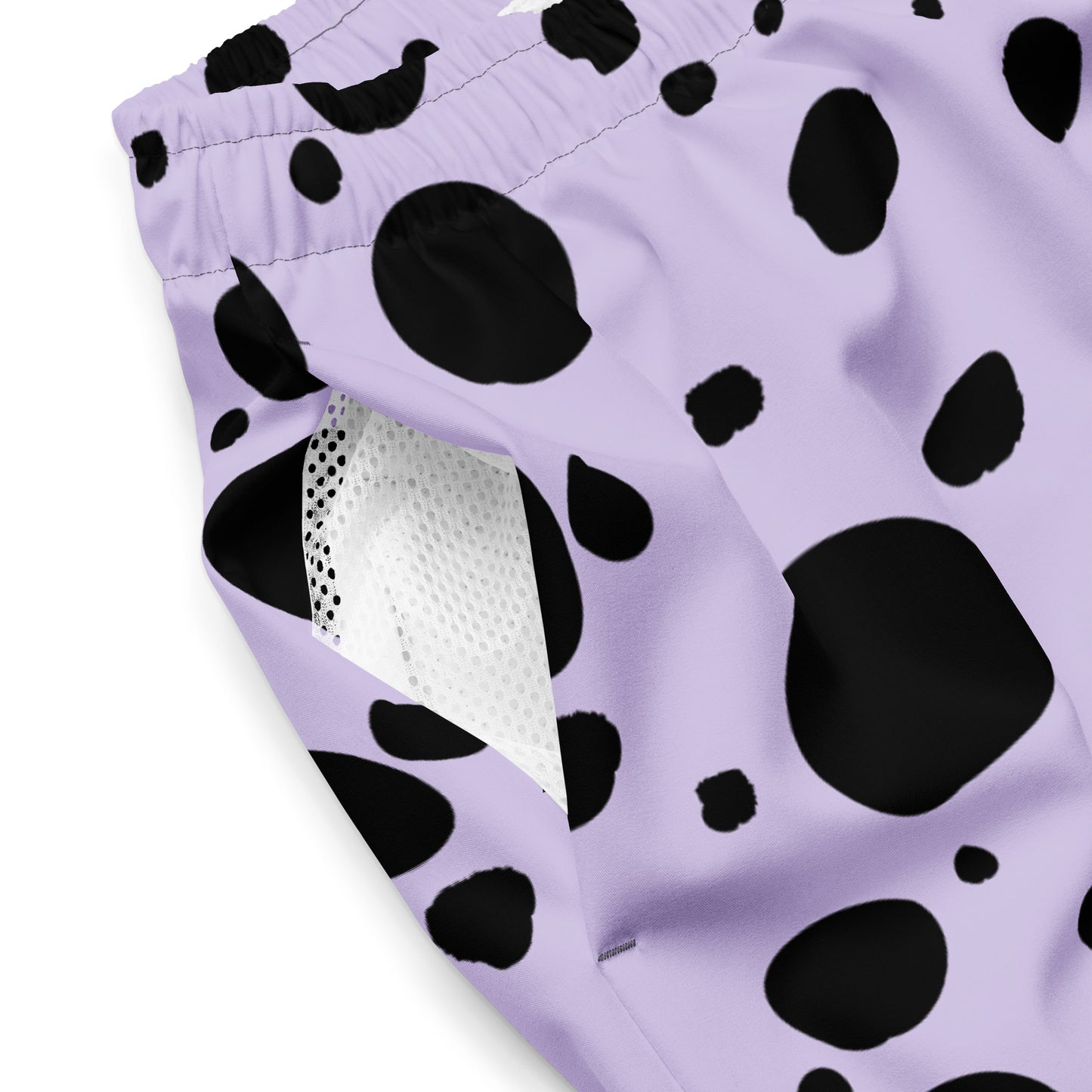 Men's swim trunks - Lavender trunks with Black Polka Dots