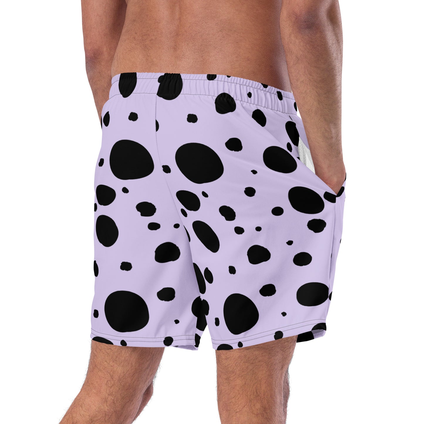 Men's swim trunks - Lavender trunks with Black Polka Dots