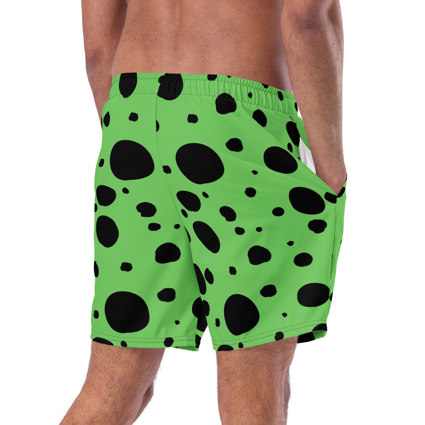 Men's swim trunks - Green trunks with Black Polka Dots