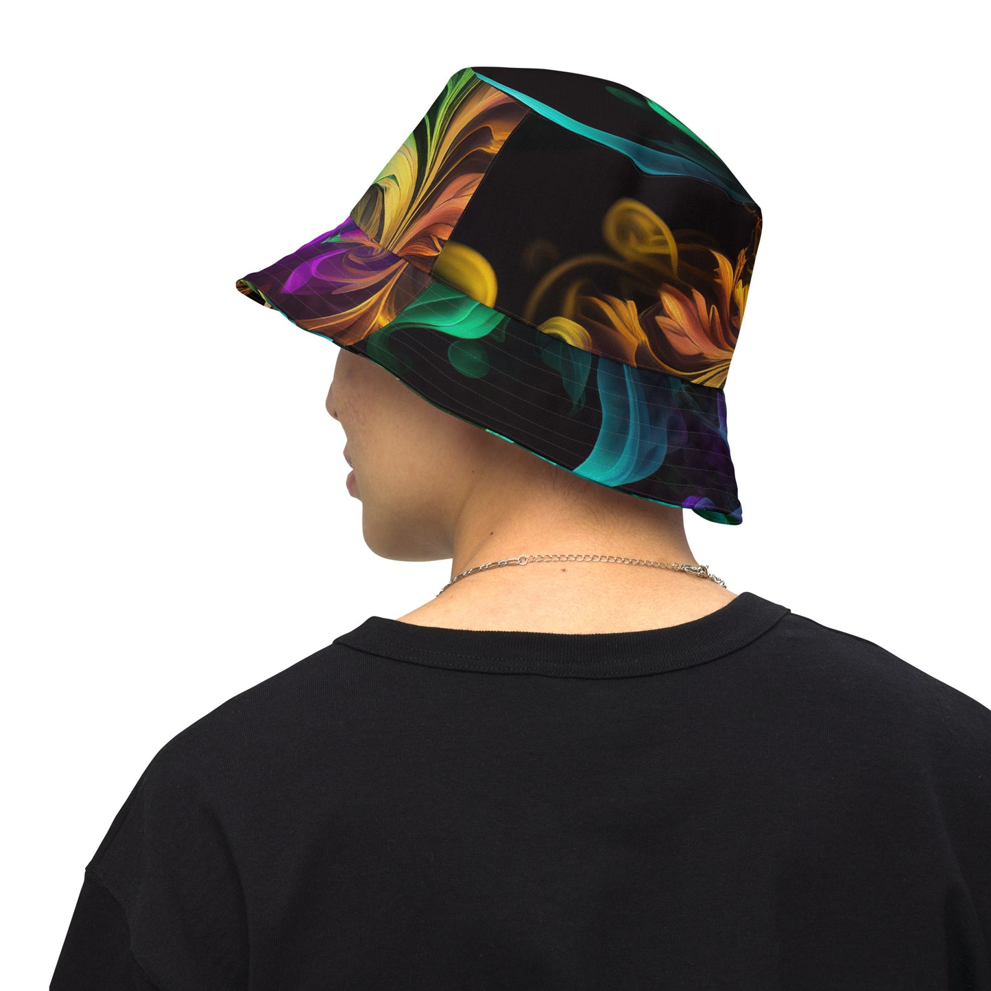 Reversible bucket hat - Rainbow Smoke and Feathers