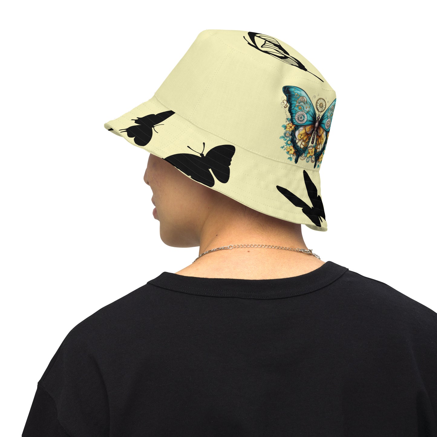 Reversible bucket hat - Steampunk butterfly Black butterflies