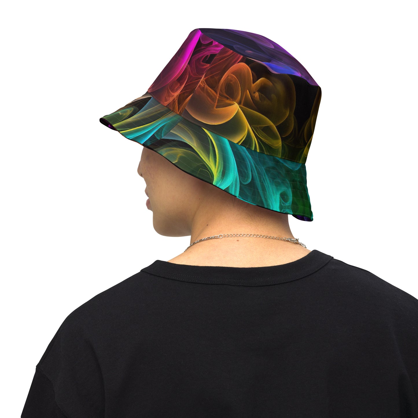 Reversible bucket hat - Rainbow Smoke and Feathers