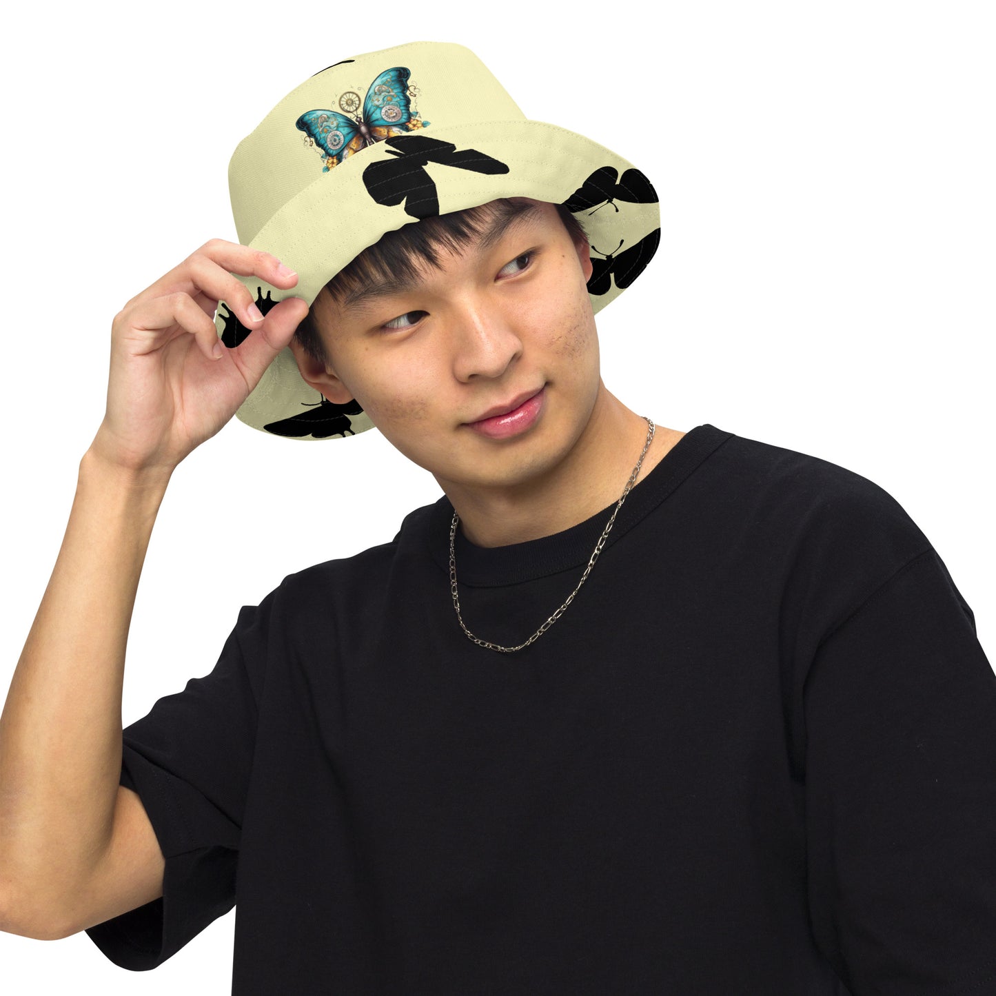 Reversible bucket hat - Steampunk butterfly Black butterflies