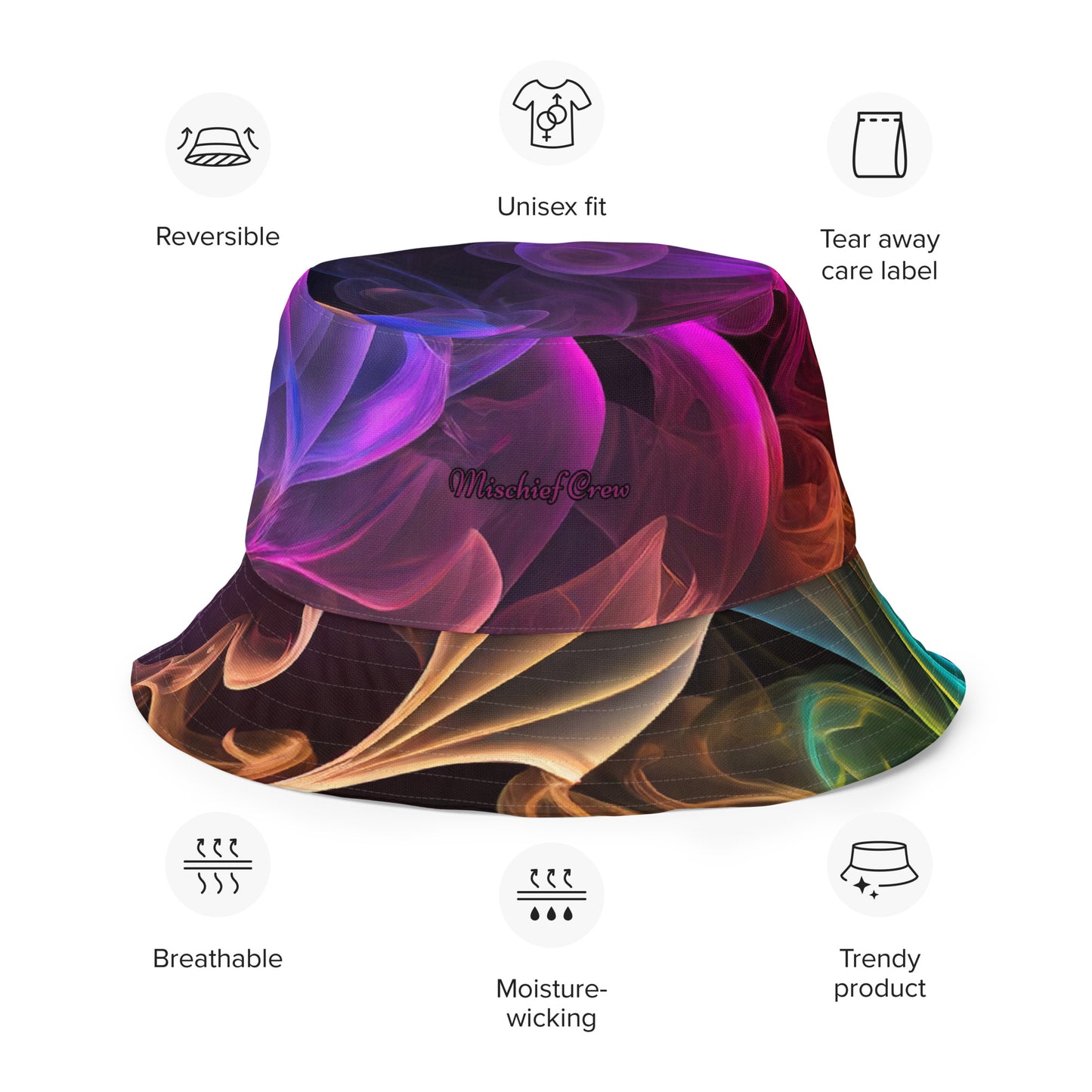 Reversible bucket hat - Rainbow Smoke and Feathers